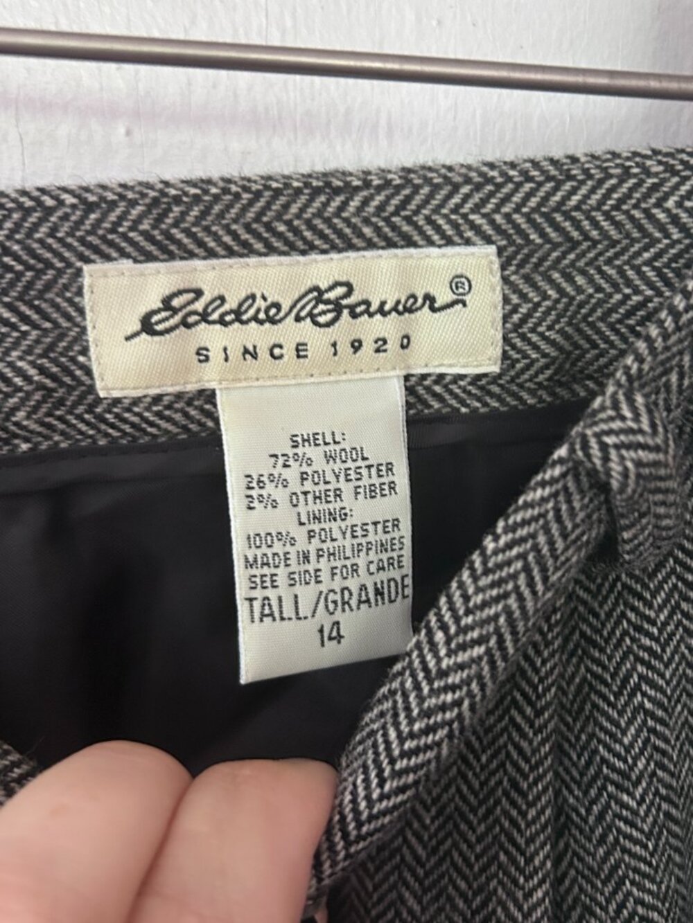 Eddie Bauer Hounds Tooth Wool Blend Trousers Womens‎ 14 Tall Brown Gray VINTAGE - Picture 5 of 7